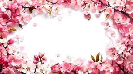 Obraz premium 桜の枝との背景フレーム AI生成素材 