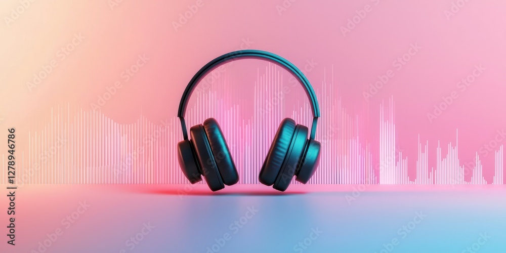 Poster A minimalistic podcast icon featuring a headphone and a circular waveform design. 