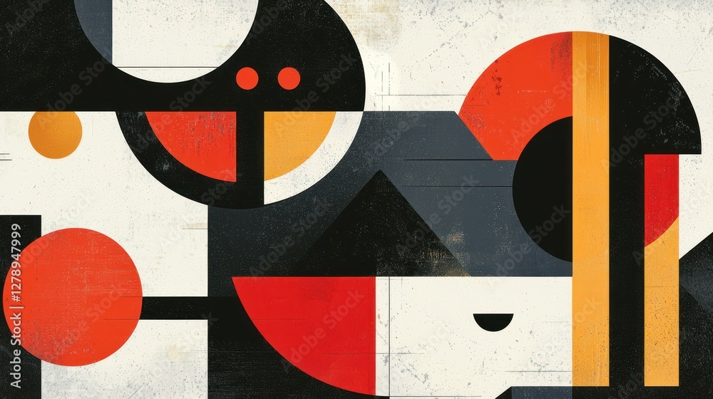 Poster a modern geometric banner with bold colors and abstract shapes for promotional use.