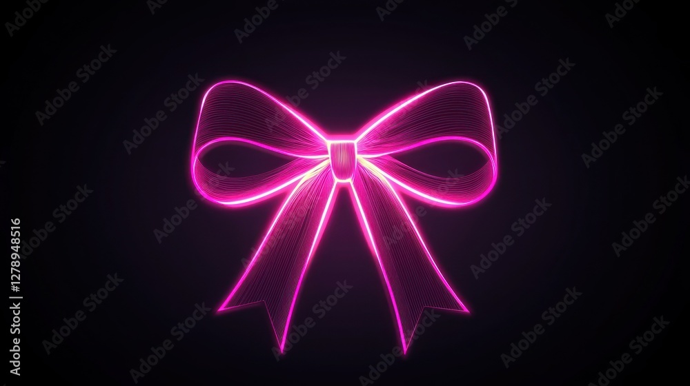 Poster a modern pink ribbon icon with a glowing outline, ideal for apps or websites.