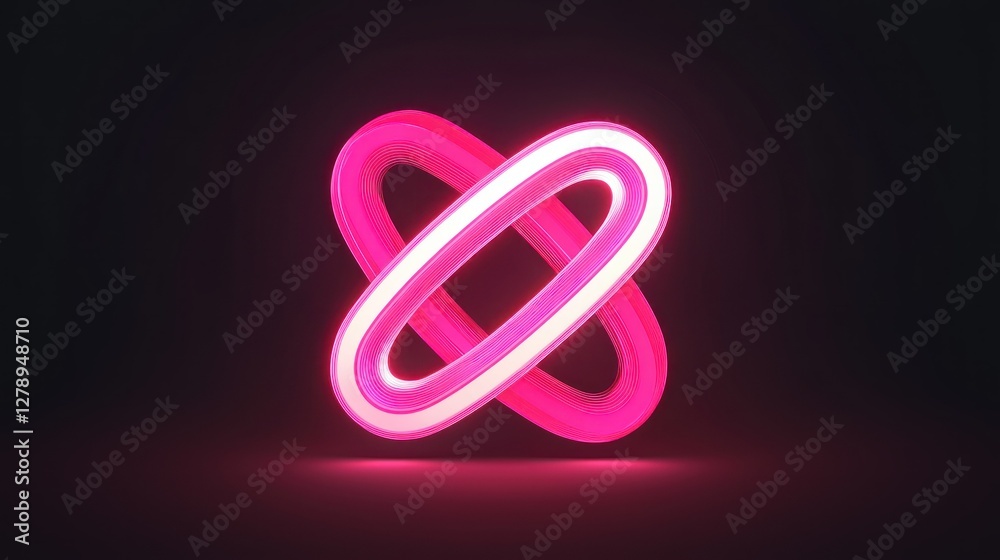 Poster a modern pink ribbon icon with a glowing outline, ideal for apps or websites.