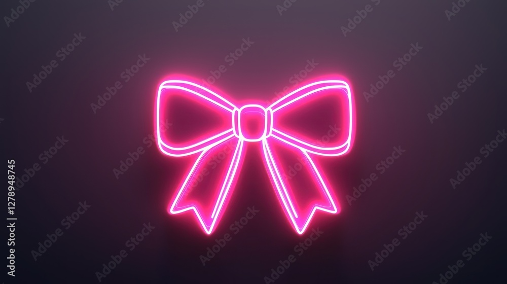 Poster a modern pink ribbon icon with a glowing outline, ideal for apps or websites.