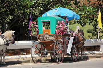 Fototapeta premium Horse carriage at Wat Phrathat Lampang Luang, Lampang Thailand
