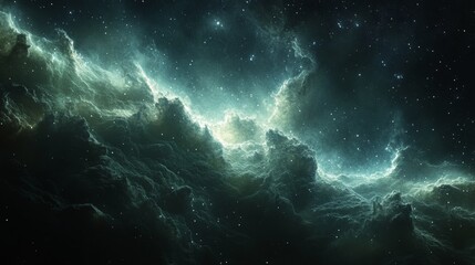 Fototapeta premium Teal nebula cosmic cloudscape with bright stars.