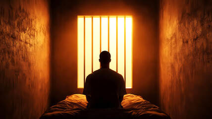 A silhouette of a person meditating in a dimly lit room, illuminated by a beam of light creating a serene atmosphere.
