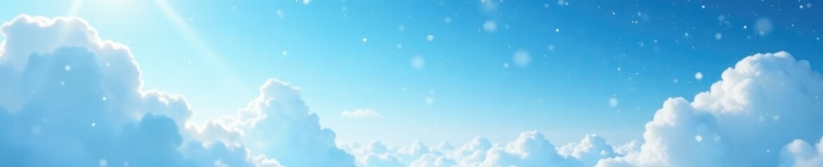Obraz premium Softly falling snowflakes in a vast cloudy blue sky, serene scene, frosty air, winter clouds