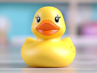 A cheerful rubber duck toy with a bright yellow body and orange beak