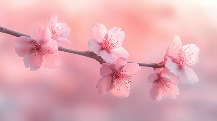 Naklejka premium A solitary cherry blossom branch in full bloom, captured in a stunning, high-resolution portrait