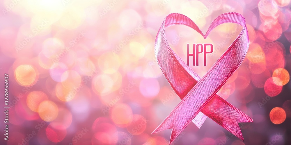 Aufkleber a pink ribbon heart overlay on a blurred background with a message of hope
