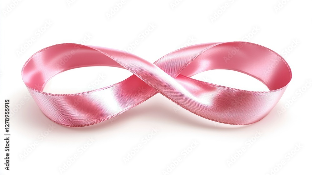Poster a pink ribbon in the shape of an infinity loop, centered on a white background.