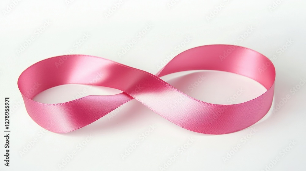 Poster a pink ribbon in the shape of an infinity loop, centered on a white background.