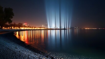 Obraz premium A panoramic view of the Chicago skyline at night 