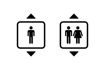 Elevator icon set vector. Elevator sign. Elevator lift icon man and woman and arrows up down icons