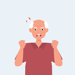 Angry frustrated senior man screaming. Irritation, mad expression, frustration and negative emotion vector graphic illustration.