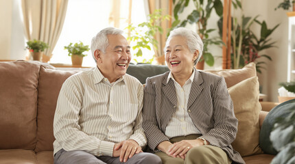 These heartwarming images capture elderly couples sharing joyful moments together, laughing and enjoying each other's company in a cozy home setting.
