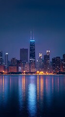 Obraz premium A panoramic view of the Chicago skyline at night 