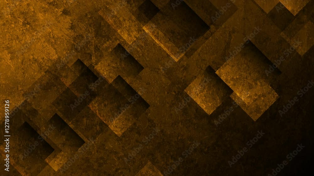 Poster dark orange squares geometric grunge abstract background. seamless looping technology retro motion d