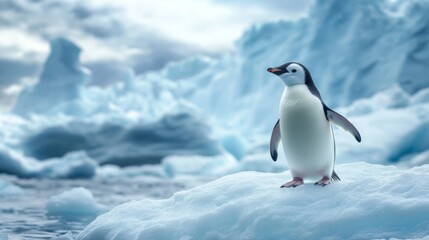 Fototapeta premium A Single Penguin on an Ice Floe in Antarctica