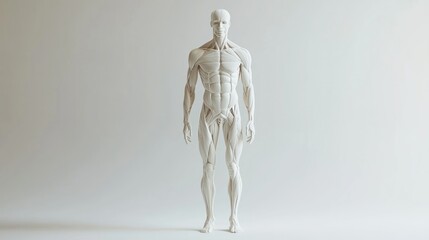 A realistic 3D human figure standing in a neutral pose with detailed anatomy. 