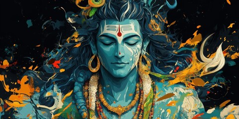 A mesmerizing digital artwork featuring a majestic figure with intricately patterned, vibrantly colored facial adornments, exuding an aura of captivation and awe