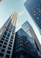 Obraz premium A low angle view of tall buildings skyscraper city building skyscraper downtown business architecture cityscape