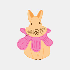 easter bunny doodle isolated on white background. Clipart, flat design, vector illustration