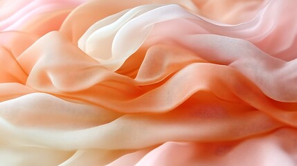 Obraz premium Elegant waves of translucent fabric in peach and white shades abstract background