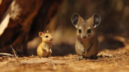 Two Small Brown Rodents on Dry Ground