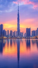 Cityscape sunset reflection