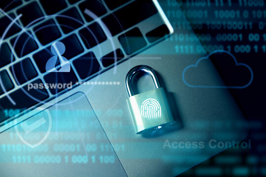 computer access control with fingerprint and password; cyber security and data protection concept - Powered by Adobe