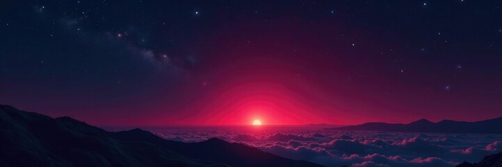 A lone red star shining in a vast empty space, ray, bright, luminous