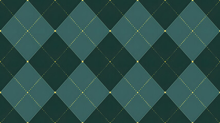 Geometric Elegance: A sophisticated diamond pattern featuring a harmonious blend of teal, green, and gold hues creating a seamless and visually pleasing texture