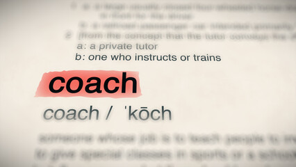 The word "coach" in a dictionary, showing its definition and meaning