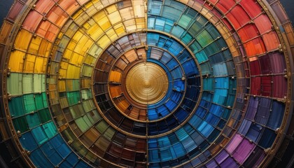 Fototapeta premium Vibrant Color Wheel Featuring Organized Paint Samples in a Circular Arrangement Displaying a Spectrum of Hues and Tones