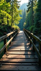 Old wooden bridge spanning a river, Water, Wooden bridge