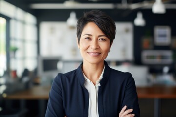 Fototapeta premium Portrait of a middle aged Asian businesswoman in modern office