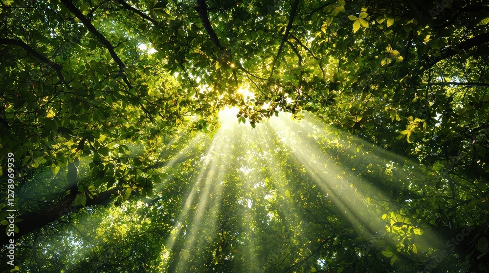 Poster the sun is shining through the leaves of a tree, creating a beautiful