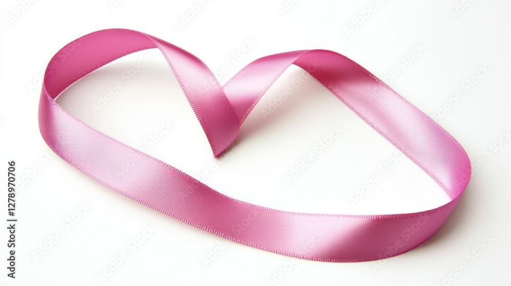Aufkleber a single pink ribbon forming a heart shape on a plain white backdrop.
