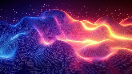 Colorful Wavy Pattern with Light Effects and Digital Particles in Abstract Background
