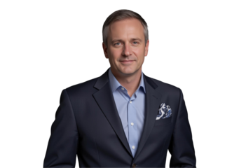 Empowering Leadership: Businessman Manager in a Portrait Concept. Professional man in a suit with a confident expression, isolated on transparent background