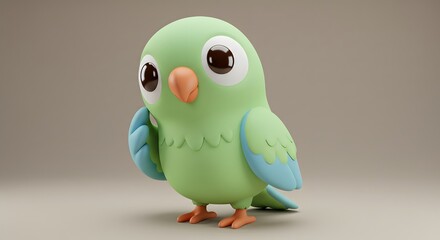 Fototapeta premium Adorable Green Parrot Cartoon Character Standing with a Curious Expression