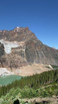 Stunning view of Mount Edith Cavell and Angel Glacier in Jasper National Park, Alberta
