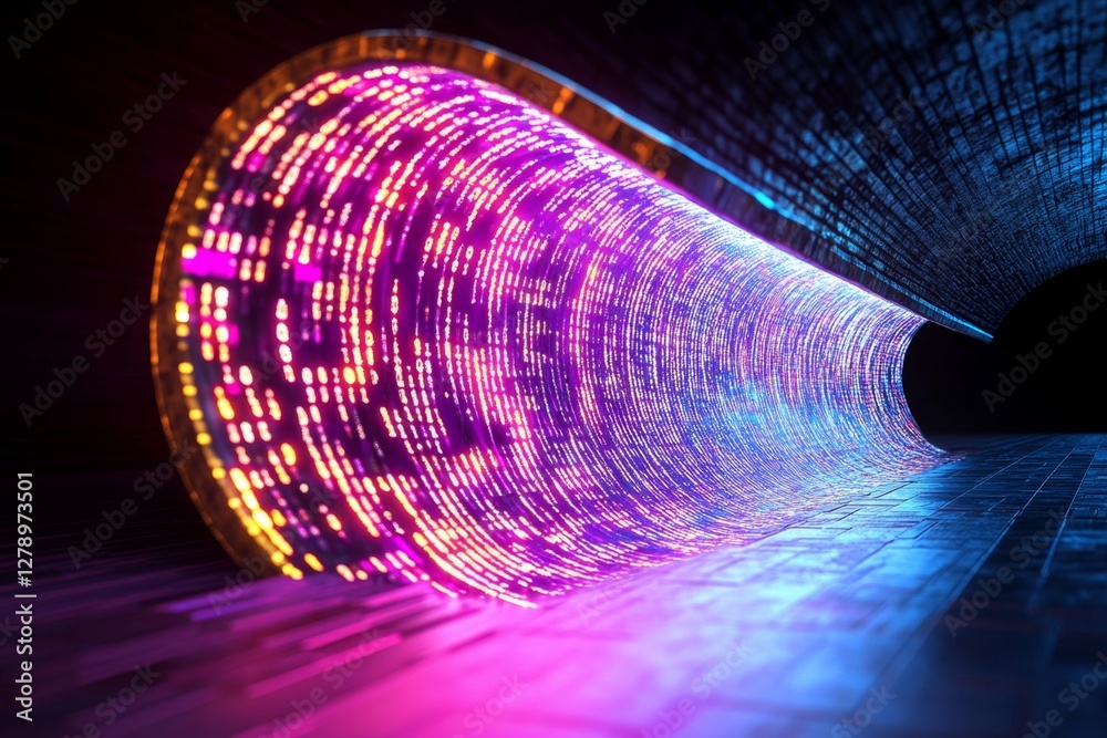 Poster abstract network with random programming code, web and software development concept, futuristic technology, digital connectivity, cyber space 3d render