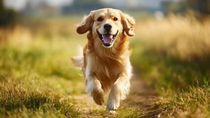 Golden Retriever Running Joyfully Through a Sunny Field