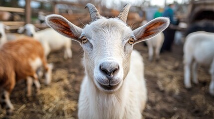 Close Up of a White Goat on a Farm