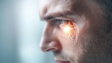 Fototapeta premium Glowing neural implant device embedded inside a futuristic cyberpunk-style head.