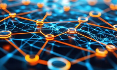Obraz premium Network nodes connected, data flow, tech background, digital communication concept (1)
