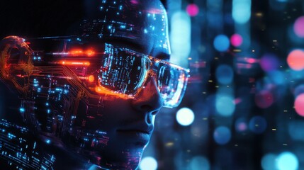 Cybernetic Fusion: A futuristic portrait of a person with digital enhancements