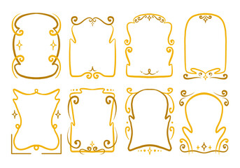 Golden Ornate Decorative Frames. A collection of elegant golden ornate frames featuring decorative swirls and sparkling accents. Perfect for invitations, certificates, and vintage-inspired designs