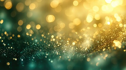 Green bokeh background. Beautiful green background with glitter and blurred and focal lights. Depth of field sparkling blue and green bokeh with light effects.
